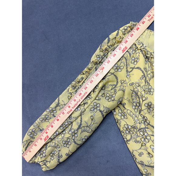 MAX STUDIO Yellow Floral Open Shoulder 3/4 Sleeved Keyhole Blouse Women’s Med - Picture 9 of 11